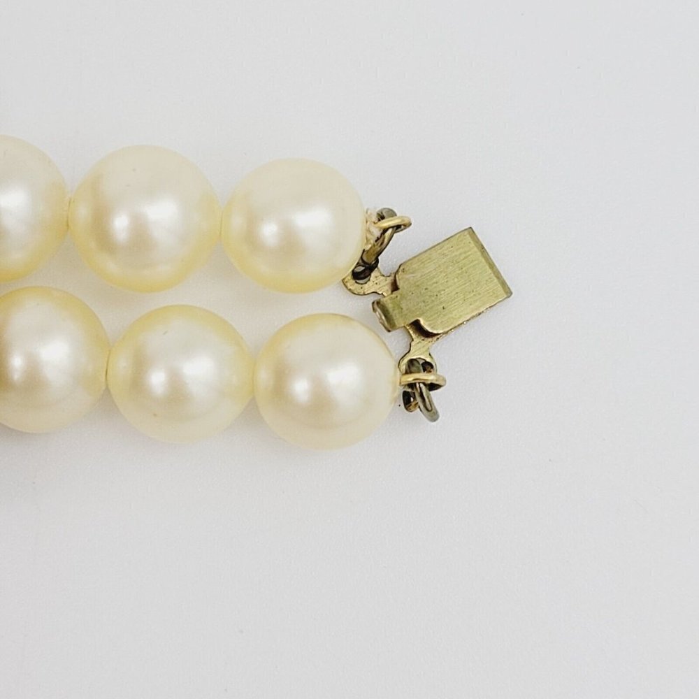 Vtg Glass Faux Pearl Black Beaded Necklace 14/20 Gold Filled Clasp Double Strand - Picture 8 of 9